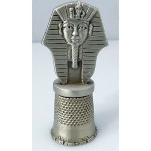 King Tut Thimble Pewter Tone Metal Signed Fort USA Collectible Sewing Vintage